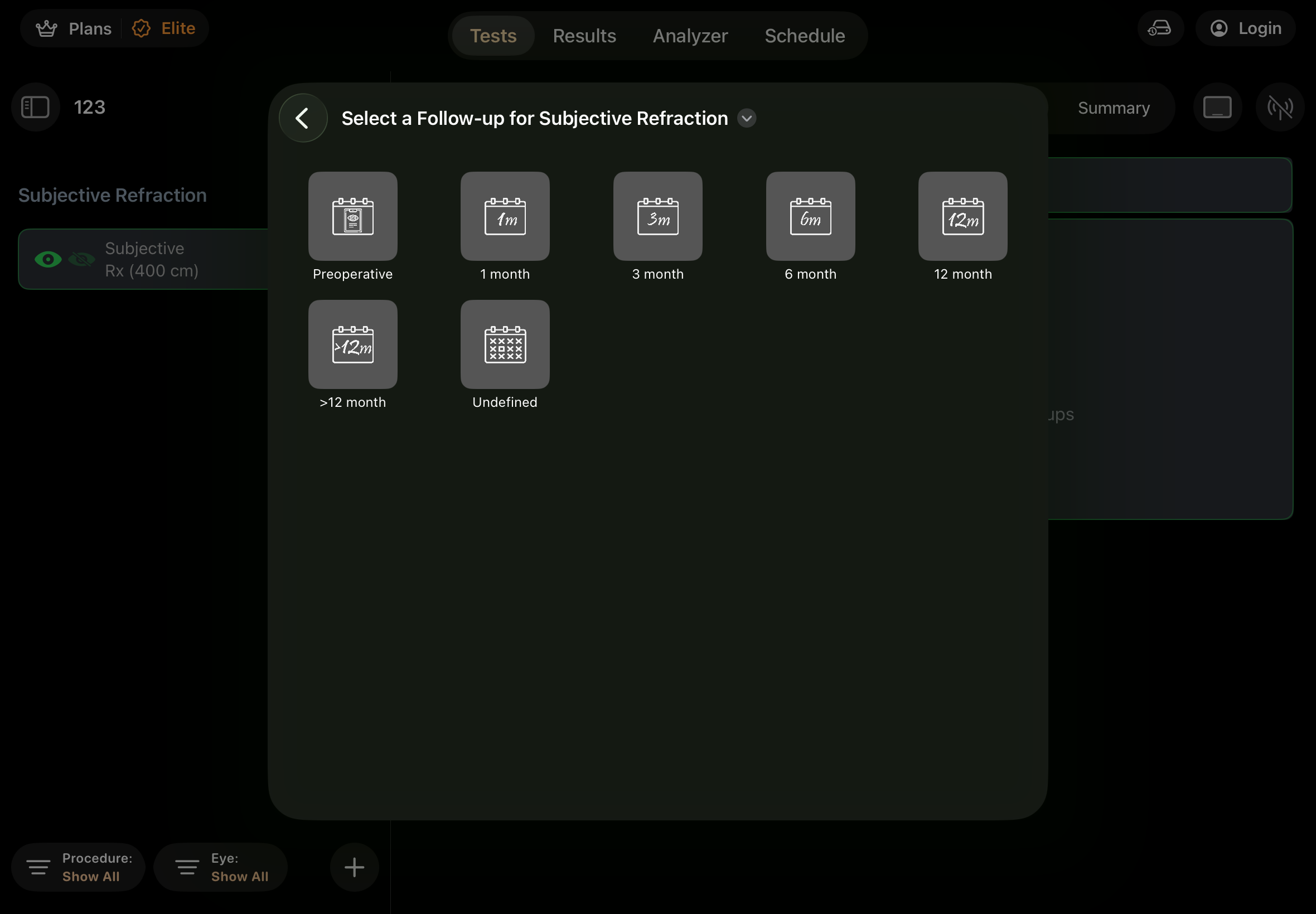 Follow-up timepoint selector for subjective refraction